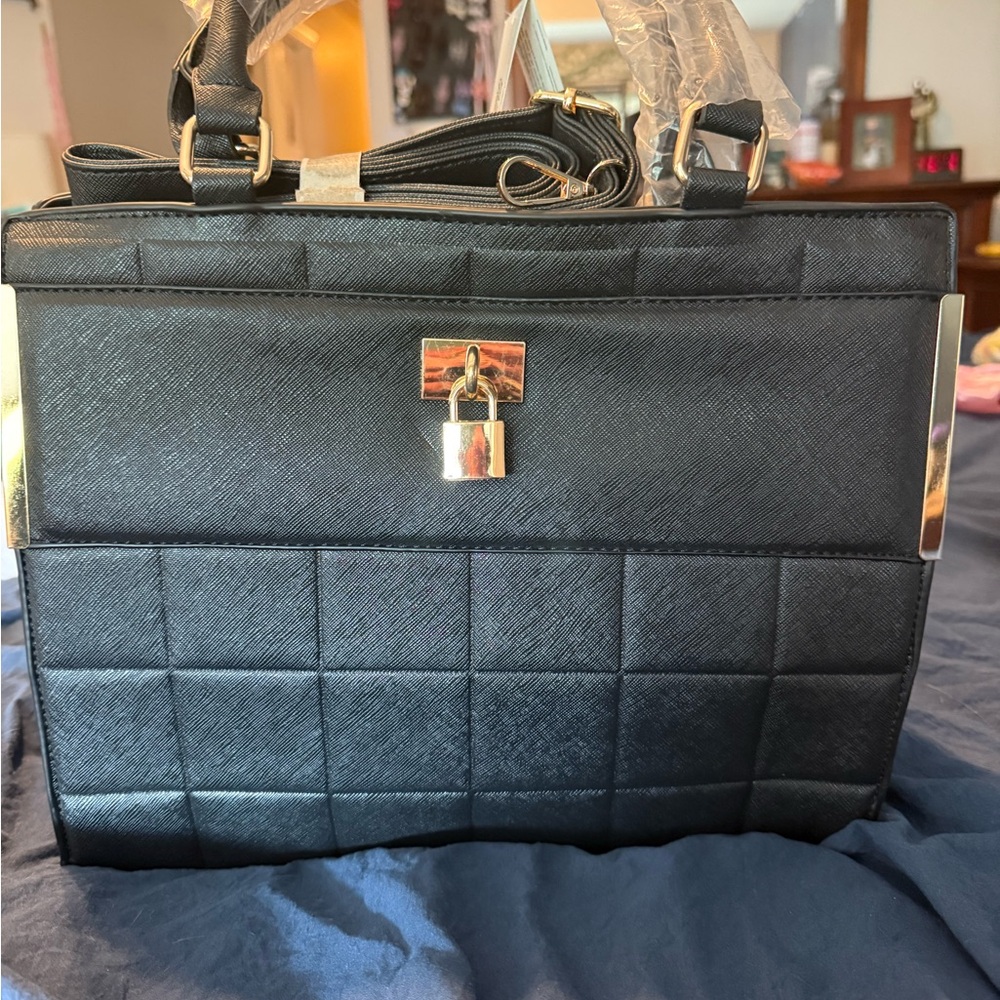 Black Quilted Satchel with Gold Hardware